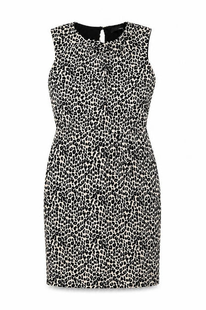NEXT Womens Beige Animal Print Polyester Pencil Dress Size 14 Round Neck Button - Leopard Pattern