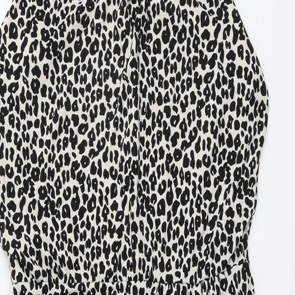 NEXT Womens Beige Animal Print Polyester Pencil Dress Size 14 Round Neck Button - Leopard Pattern