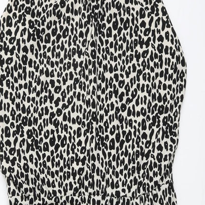 NEXT Womens Beige Animal Print Polyester Pencil Dress Size 14 Round Neck Button - Leopard Pattern