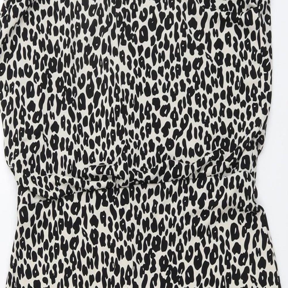 NEXT Womens Beige Animal Print Polyester Pencil Dress Size 14 Round Neck Button - Leopard Pattern