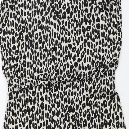 NEXT Womens Beige Animal Print Polyester Pencil Dress Size 14 Round Neck Button - Leopard Pattern