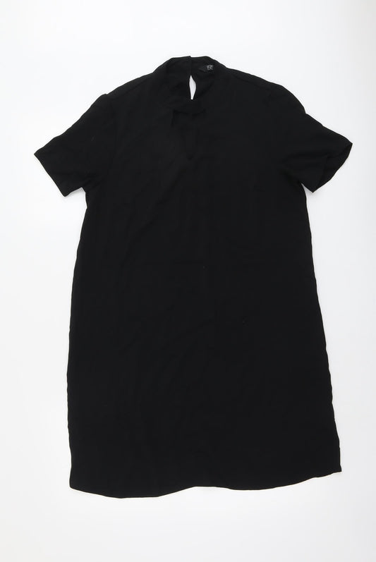 F&F Womens Black Polyester A-Line Size 12 Round Neck Button