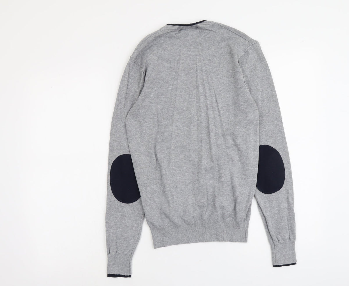 Authentic Mens Grey V-Neck Viscose Pullover Jumper Size S Long Sleeve