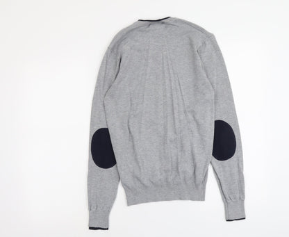 Authentic Mens Grey V-Neck Viscose Pullover Jumper Size S Long Sleeve