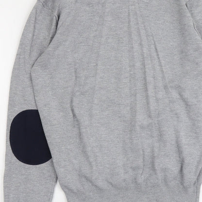 Authentic Mens Grey V-Neck Viscose Pullover Jumper Size S Long Sleeve