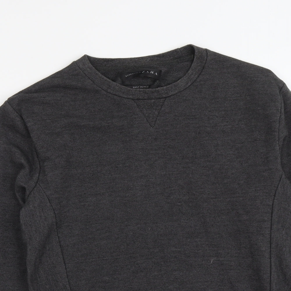 Zara Mens Grey Polyester Pullover Sweatshirt Size S
