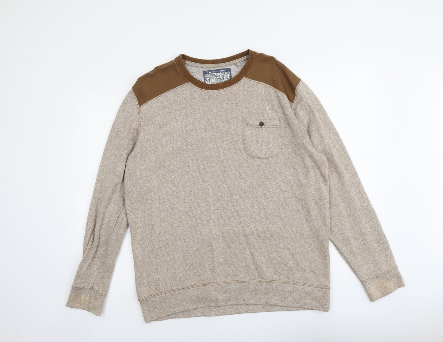 Twisted Soul Mens Brown Cotton Pullover Sweatshirt Size L