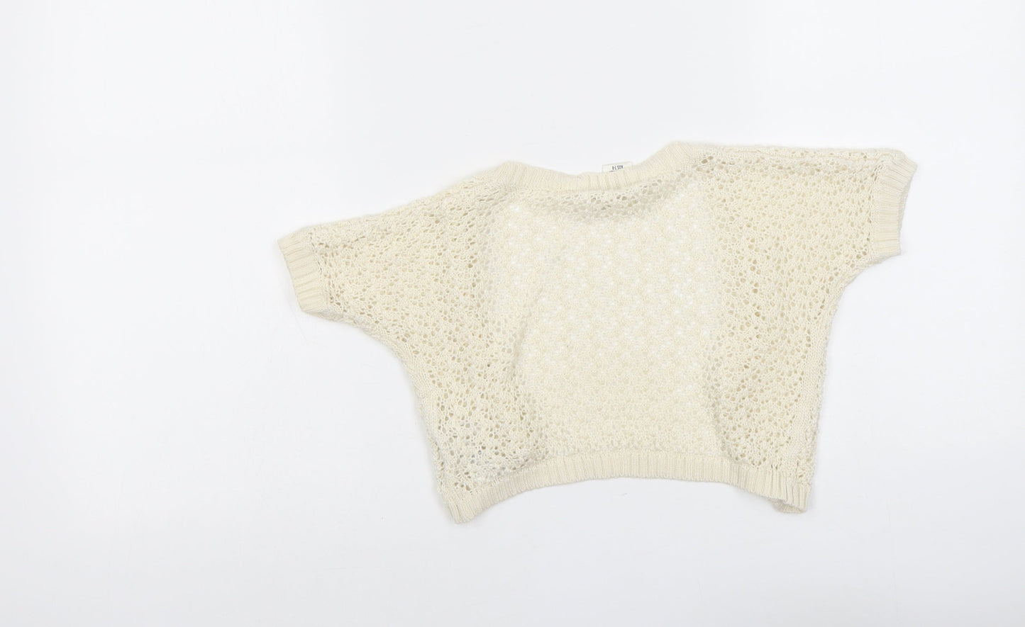 H&M Girls Beige V-Neck Acrylic Cardigan Jumper Size 6-7 Years Hook & Eye