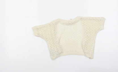H&M Girls Beige V-Neck Acrylic Cardigan Jumper Size 6-7 Years Hook & Eye