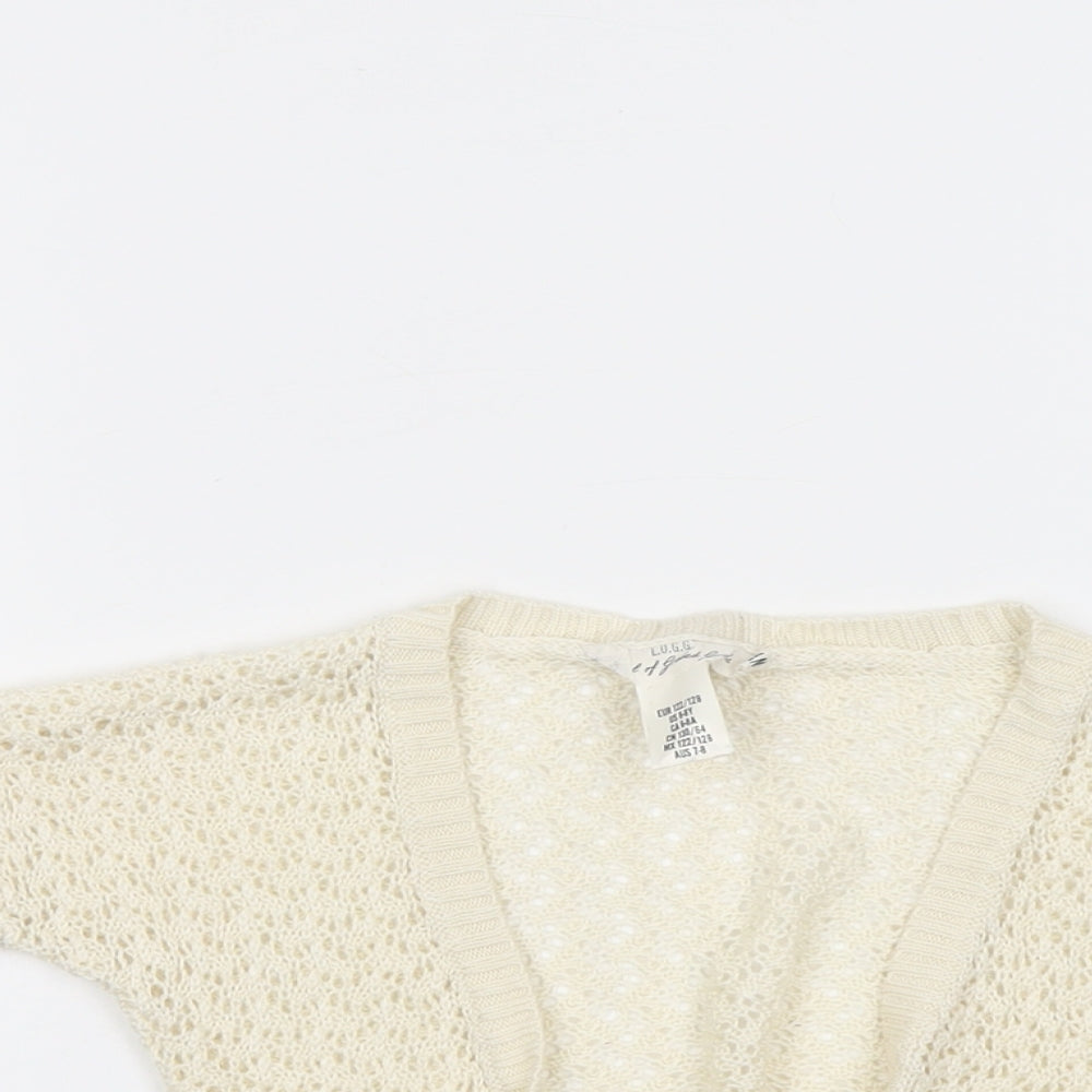 H&M Girls Beige V-Neck Acrylic Cardigan Jumper Size 6-7 Years Hook & Eye