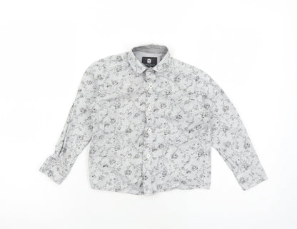 Steel & Jelly Boys Grey Floral Cotton Basic Button-Up Size 5-6 Years Collared Button