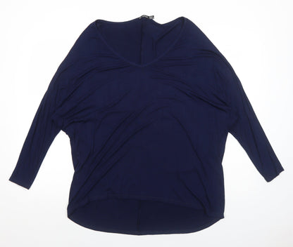 Boohoo Womens Blue Viscose Basic Blouse Size 16 V-Neck