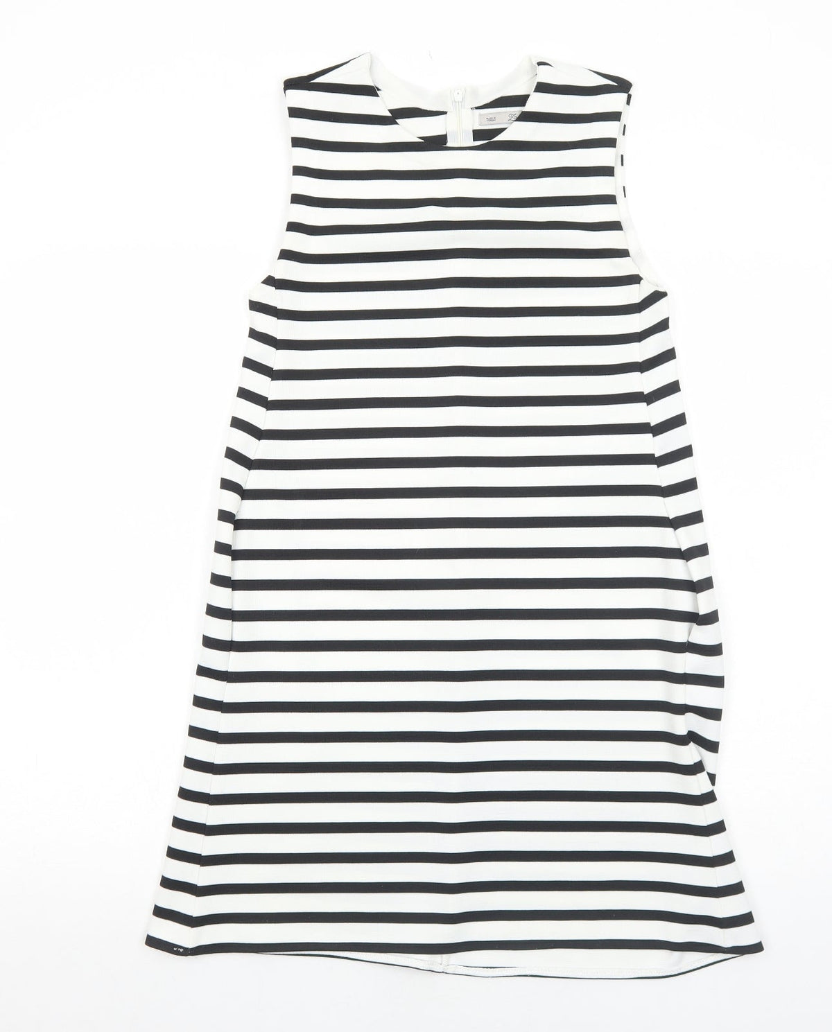 Zara Womens White Striped Polyester A-Line Size S Round Neck Zip