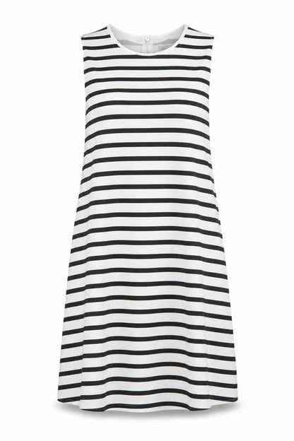 Zara Womens White Striped Polyester A-Line Size S Round Neck Zip