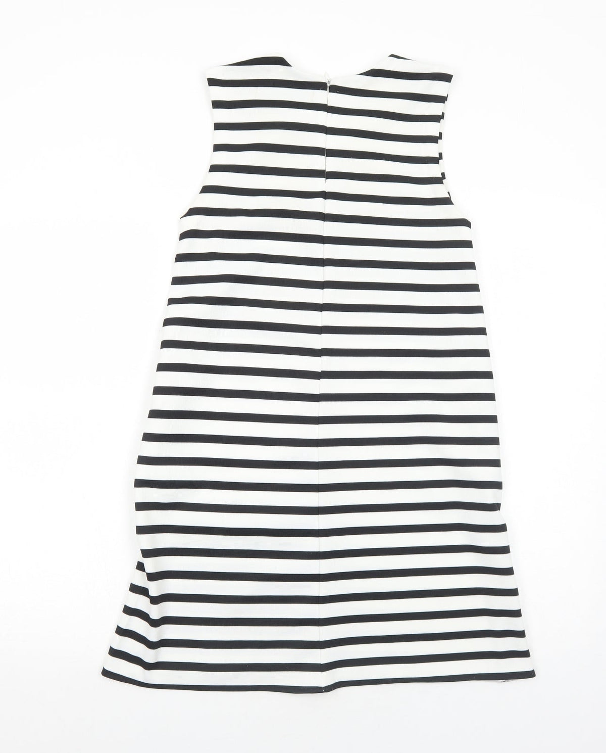 Zara Womens White Striped Polyester A-Line Size S Round Neck Zip
