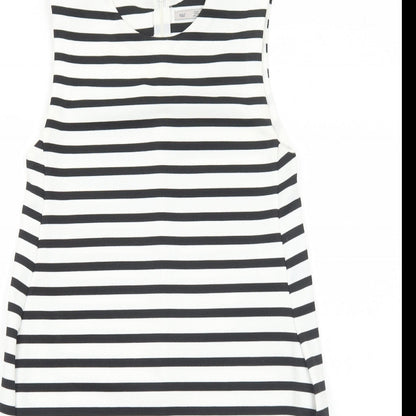 Zara Womens White Striped Polyester A-Line Size S Round Neck Zip