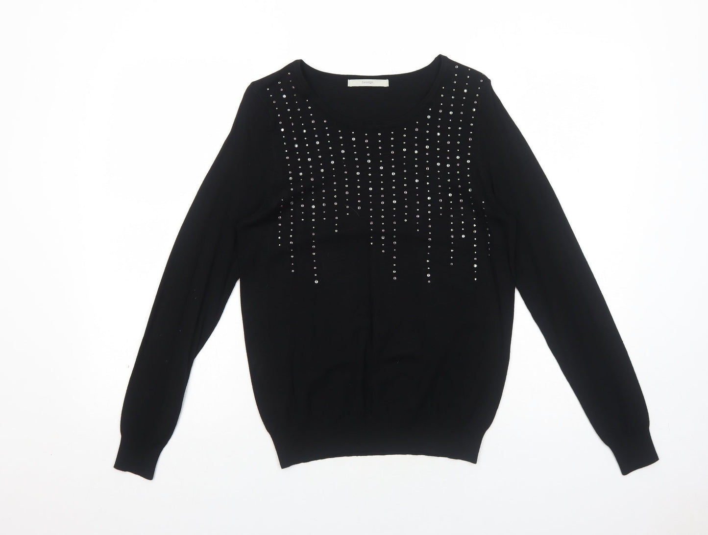 George Womens Black Round Neck Viscose Pullover Jumper Size 10