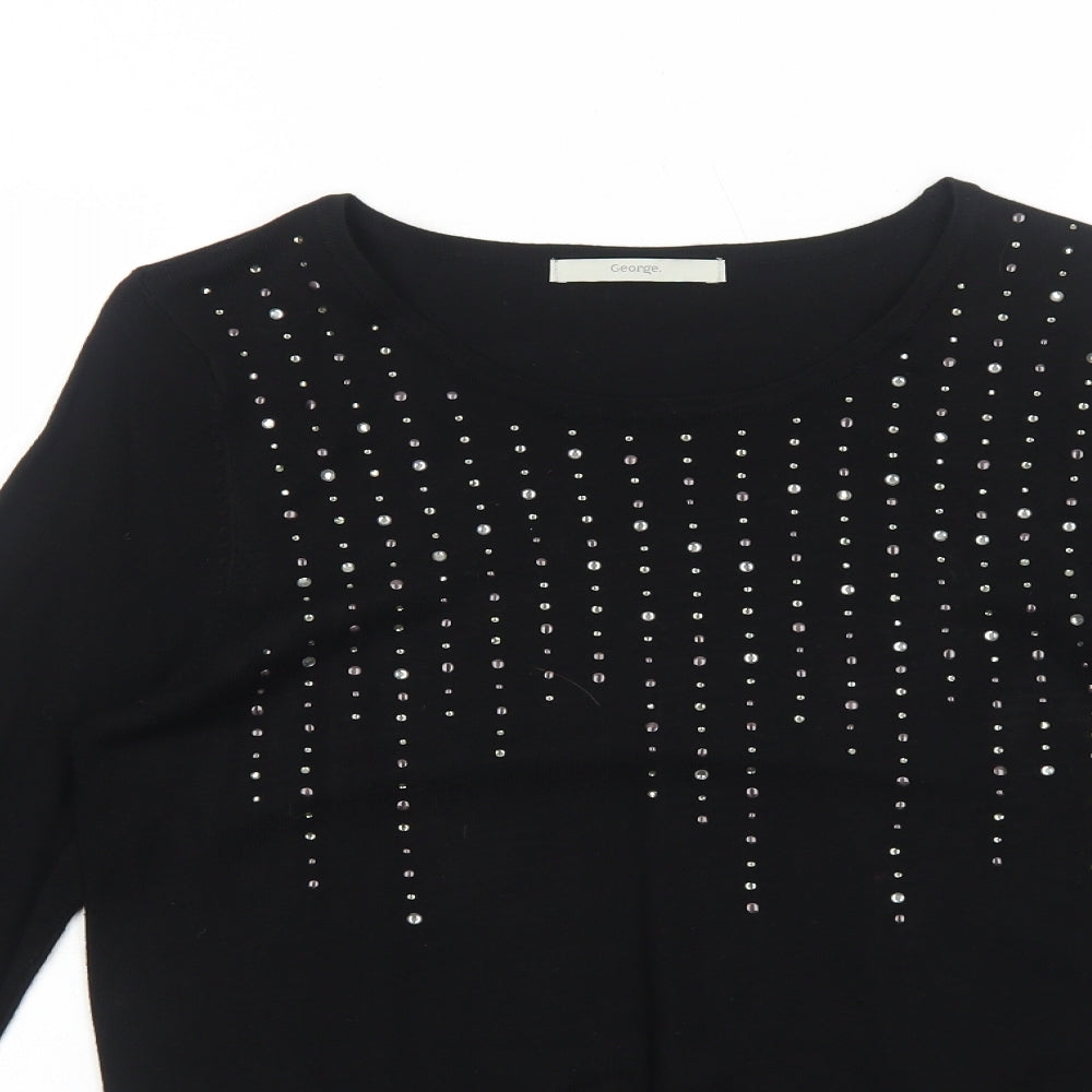 George Womens Black Round Neck Viscose Pullover Jumper Size 10