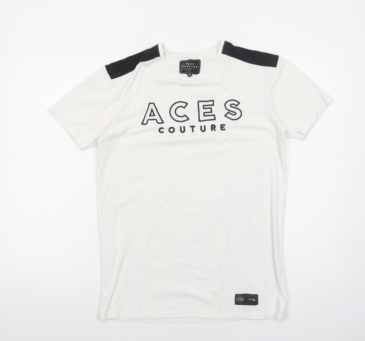Ace Couture Mens White Cotton T-Shirt Size XS Round Neck