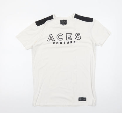 Ace Couture Mens White Cotton T-Shirt Size XS Round Neck