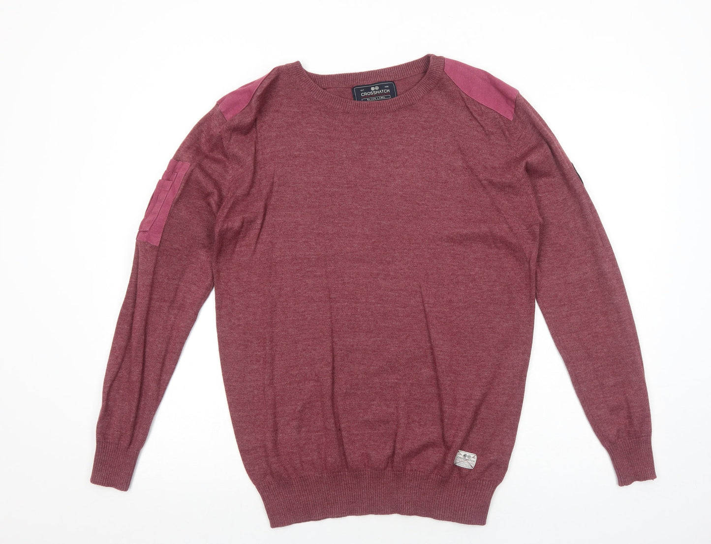 Crosshatch Mens Red Round Neck Cotton Pullover Jumper Size M Long Sleeve