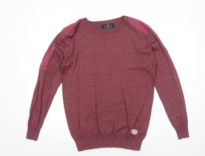 Crosshatch Mens Red Round Neck Cotton Pullover Jumper Size M Long Sleeve