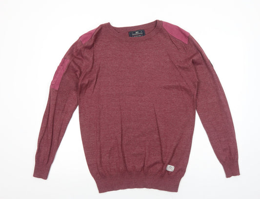 Crosshatch Mens Red Round Neck Cotton Pullover Jumper Size M Long Sleeve