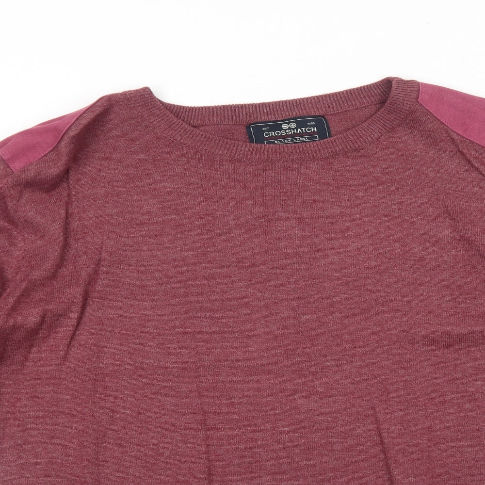 Crosshatch Mens Red Round Neck Cotton Pullover Jumper Size M Long Sleeve