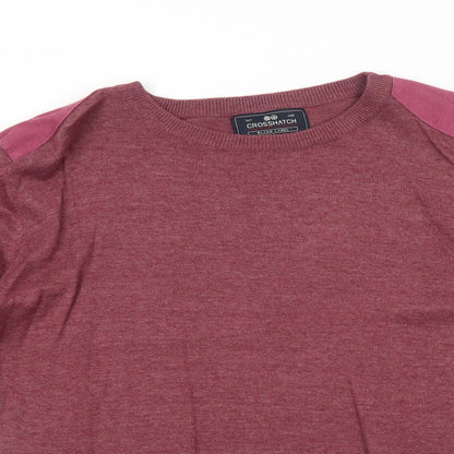 Crosshatch Mens Red Round Neck Cotton Pullover Jumper Size M Long Sleeve