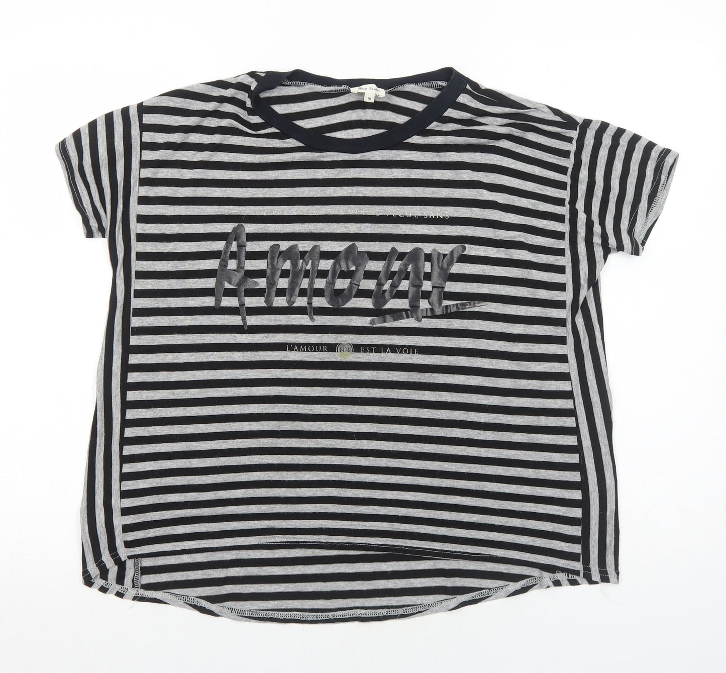 Womens UK Size 10 River Island Grey Basic T-Shirt