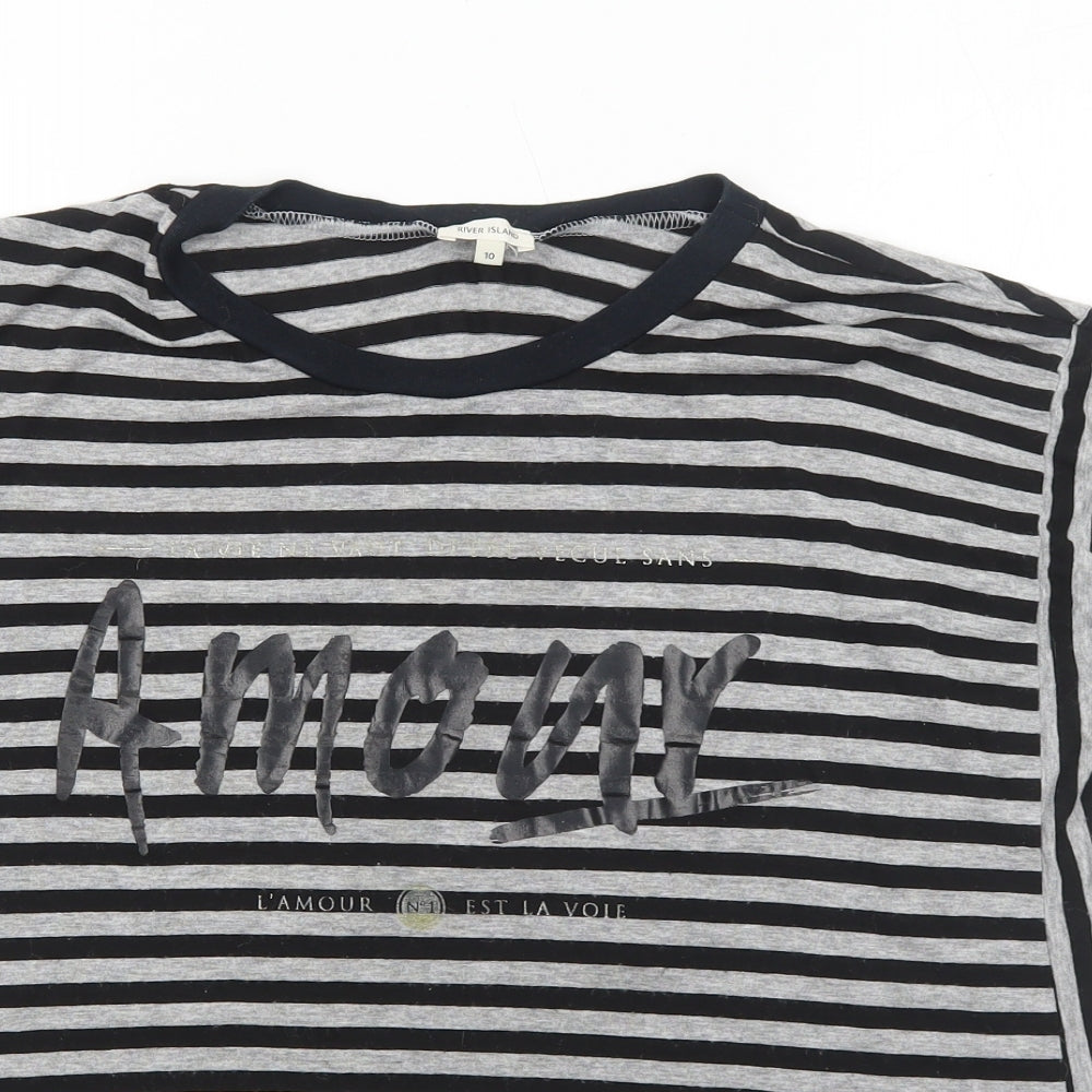 Womens UK Size 10 River Island Grey Basic T-Shirt