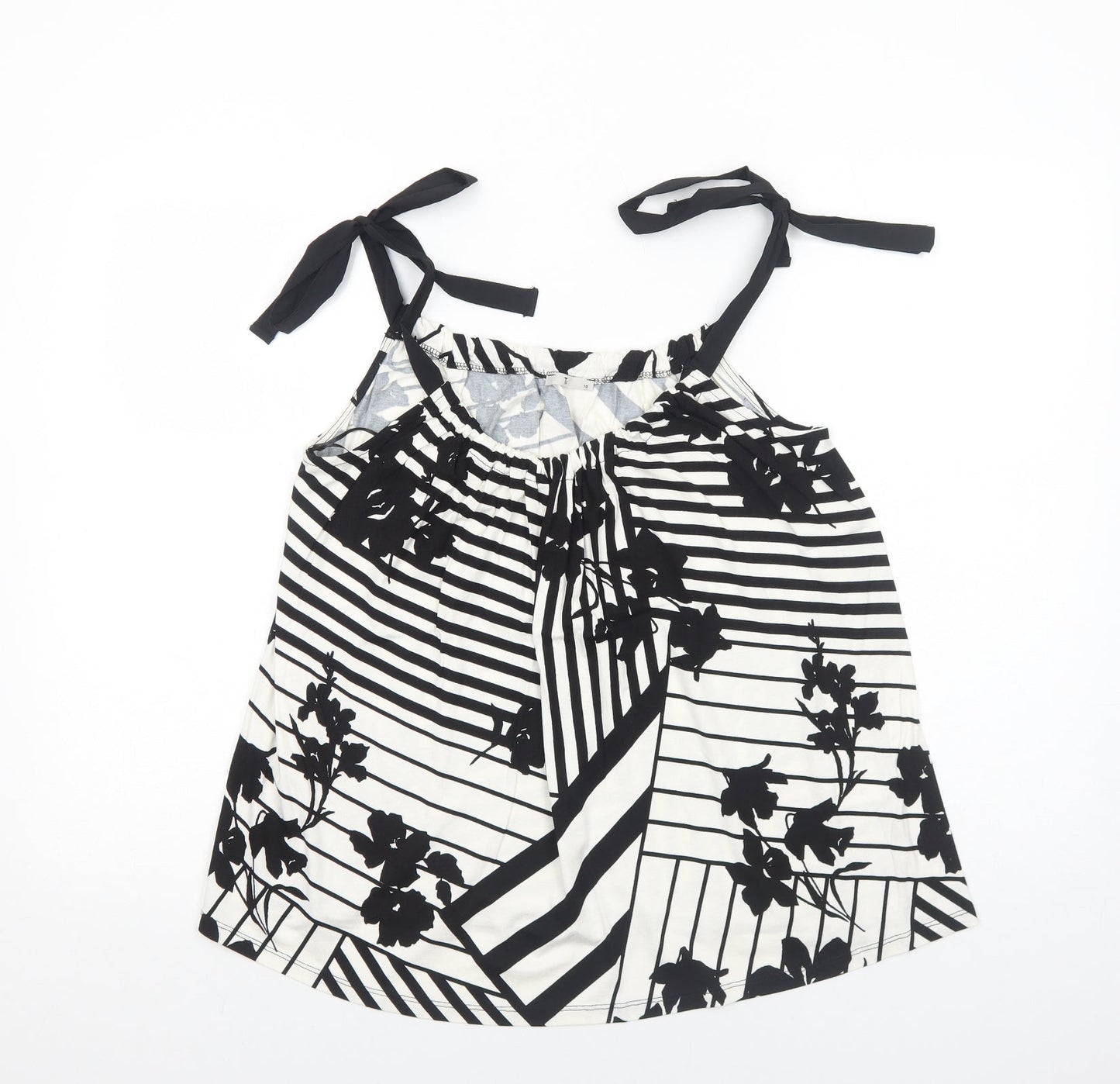 TU Womens White Striped Viscose Basic Tank Size 10 Scoop Neck - Floral Pattern