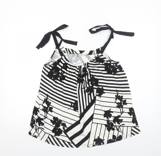 TU Womens White Striped Viscose Basic Tank Size 10 Scoop Neck - Floral Pattern