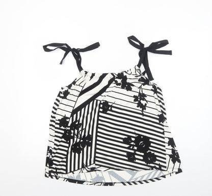 TU Womens White Striped Viscose Basic Tank Size 10 Scoop Neck - Floral Pattern