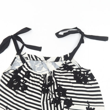 TU Womens White Striped Viscose Basic Tank Size 10 Scoop Neck - Floral Pattern