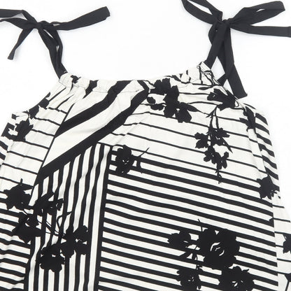 TU Womens White Striped Viscose Basic Tank Size 10 Scoop Neck - Floral Pattern