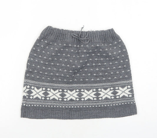 New Look Womens Grey Geometric Acrylic Mini Skirt Size XS Drawstring