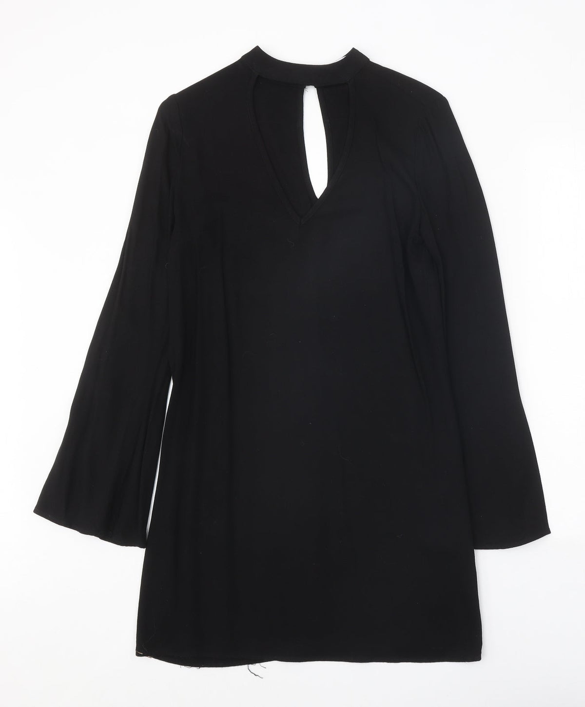 JustFab Womens Black Polyester A-Line Size XS V-Neck Button