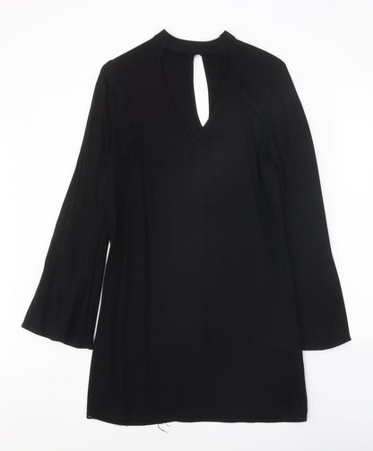 JustFab Womens Black Polyester A-Line Size XS V-Neck Button