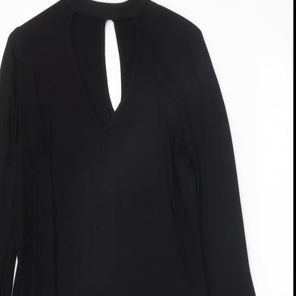 JustFab Womens Black Polyester A-Line Size XS V-Neck Button