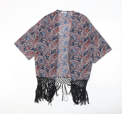 Only Womens Blue Paisley Polyester Kimono Blouse Size 8 V-Neck