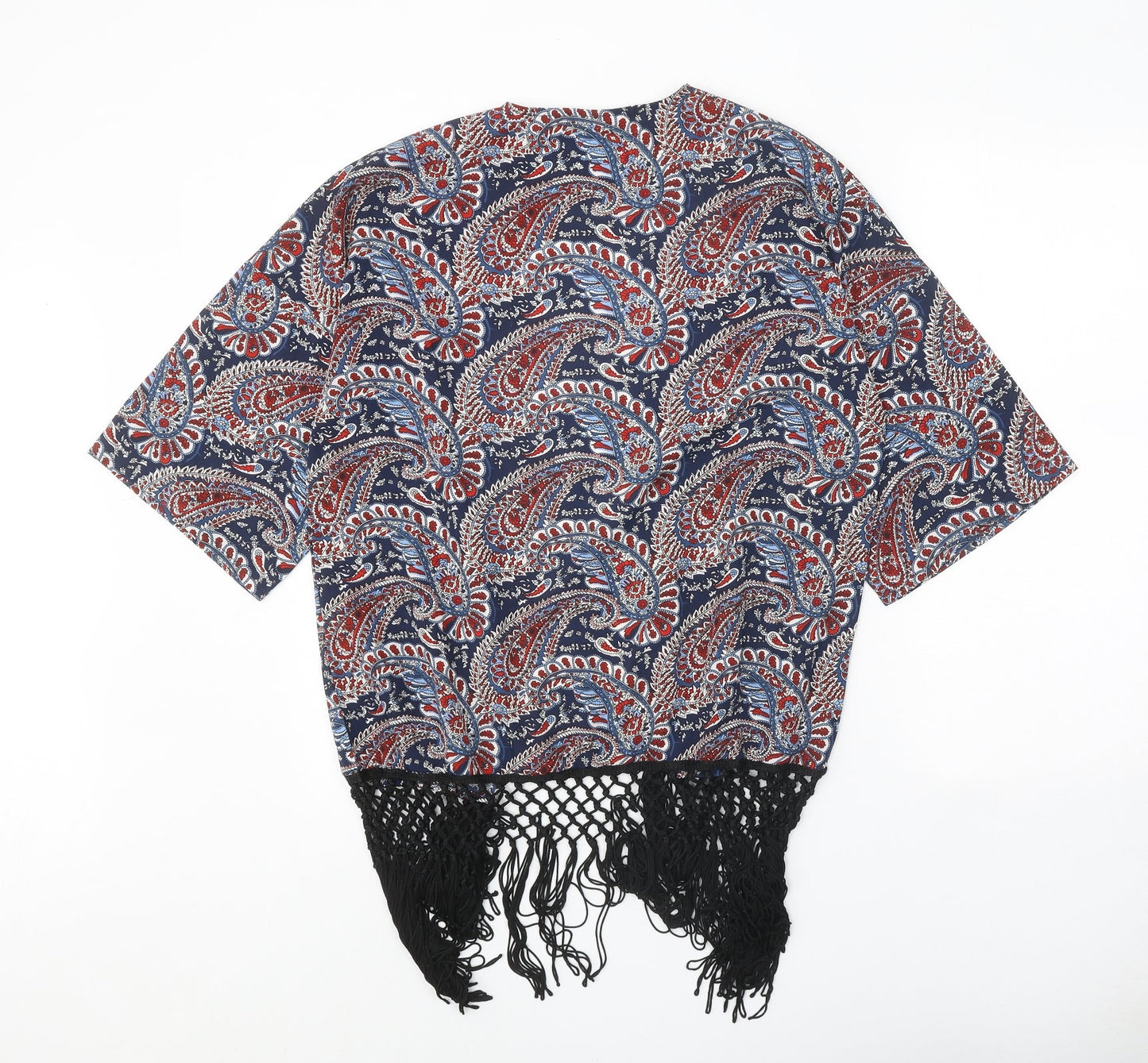 Only Womens Blue Paisley Polyester Kimono Blouse Size 8 V-Neck