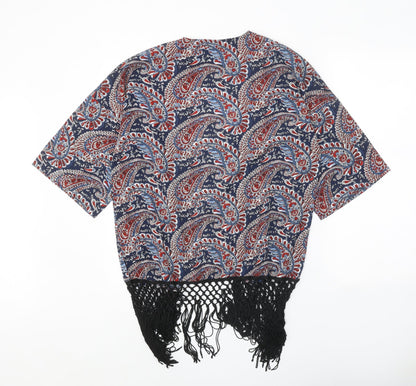 Only Womens Blue Paisley Polyester Kimono Blouse Size 8 V-Neck