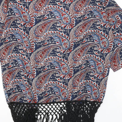 Only Womens Blue Paisley Polyester Kimono Blouse Size 8 V-Neck