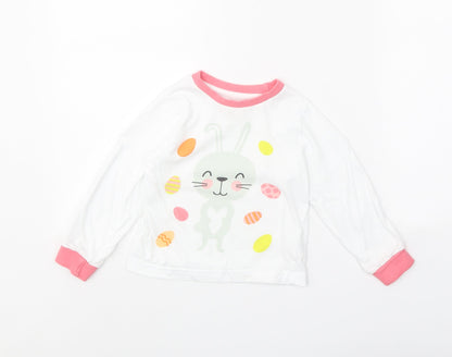 Easter Girls White 100% Cotton Basic T-Shirt Size 2-3 Years Round Neck Pullover - Easter Bunny