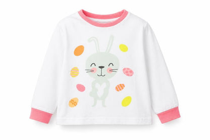Easter Girls White 100% Cotton Basic T-Shirt Size 2-3 Years Round Neck Pullover - Easter Bunny