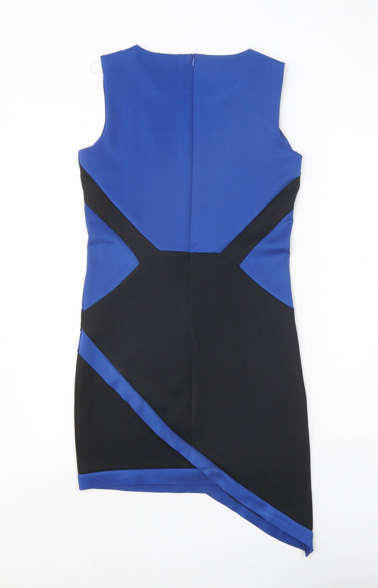 Rage Womens Blue Polyester Pencil Dress Size 8 Round Neck Zip