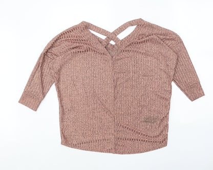 AYANAPA Womens Orange V-Neck Polyester Pullover Jumper Size 12