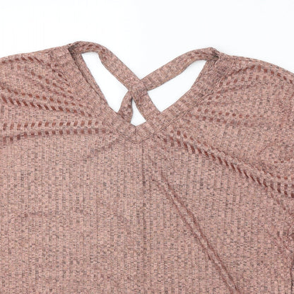 AYANAPA Womens Orange V-Neck Polyester Pullover Jumper Size 12