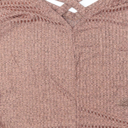 AYANAPA Womens Orange V-Neck Polyester Pullover Jumper Size 12